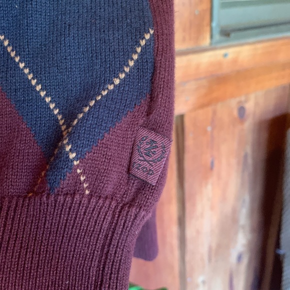 Vintage Izod Sweater Burgundy Navy Blue V-Neck Size XL - Picture 9 of 13